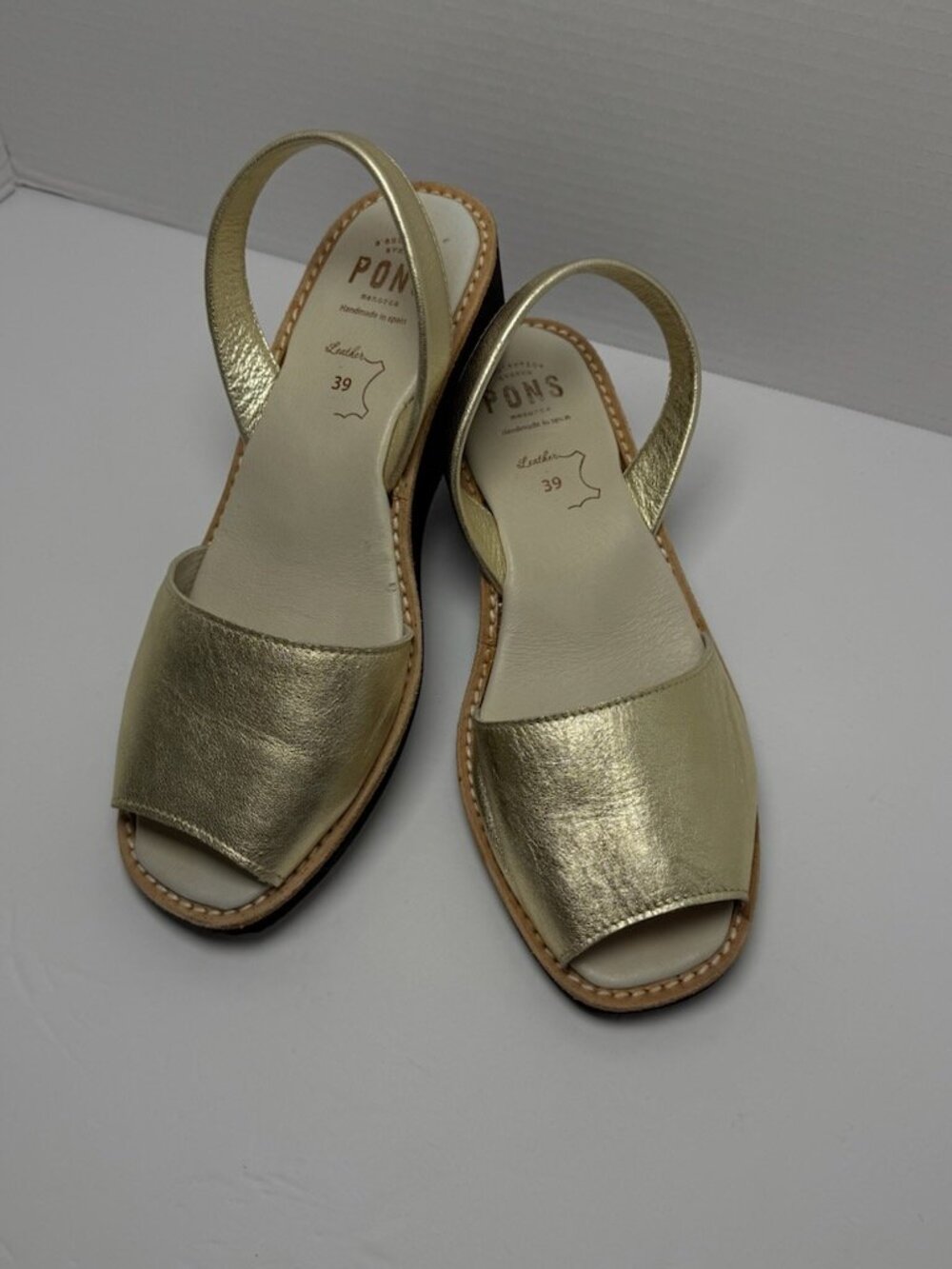 Pons Avarca Menorca Sandals Sz 39 8/8.5 Gold Metallic Handmade Leather Spain